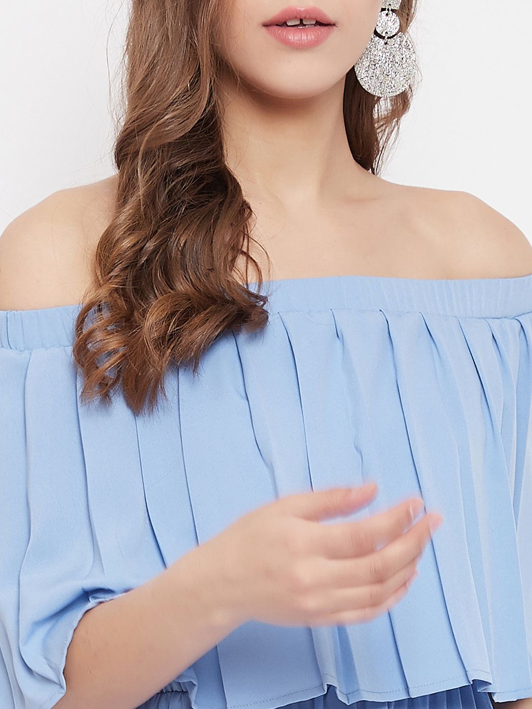 Berrylush Women Blue Solid Off Shoulder Maxi Dress