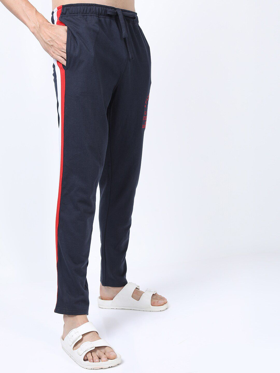 HIGHLANDER Men Navy Blue Printed Slim Fit Track Pants