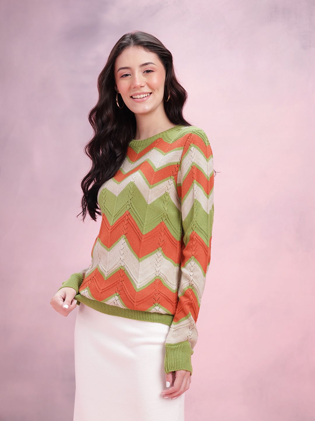 DressBerry Chevron Open Knit Detail Acrylic Pullover