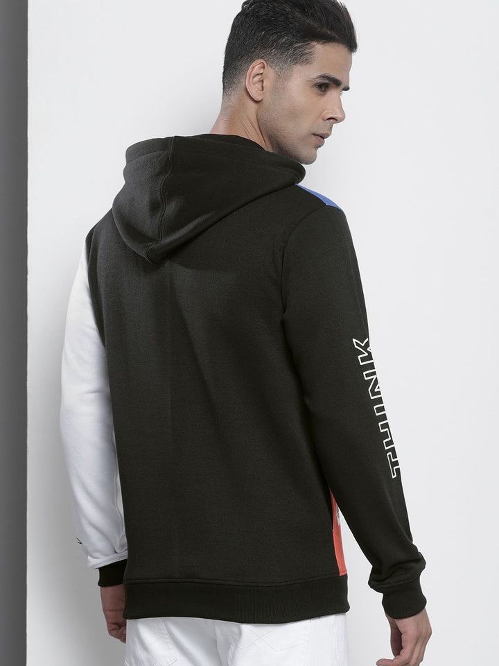 The Indian Garage Co Men Black Colourblocked Hooded Sweatshirt