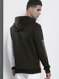The Indian Garage Co Men Black Colourblocked Hooded Sweatshirt