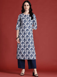 Anouk Floral Printed Boat Neck Straight Kurta