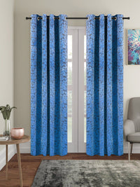 Cortina Blue & Black 2 Pieces Printed Room Darkening Velvet Long Door Curtains