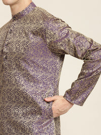 SOJANYA Kurta Motif Etnik Ungu & Emas Lelaki