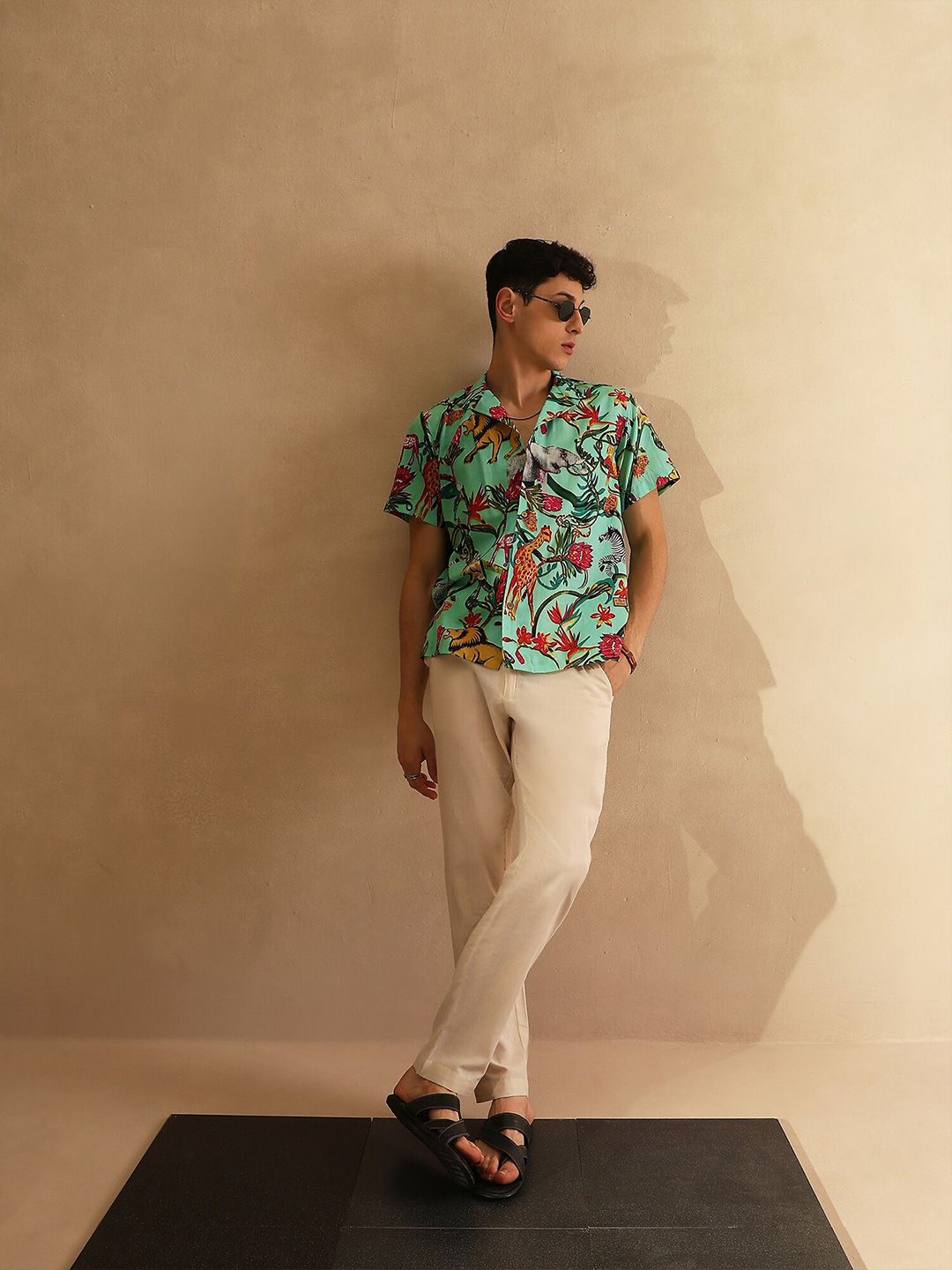 DENNISON Tropical Printed Cuban Collar Oversized Shirt