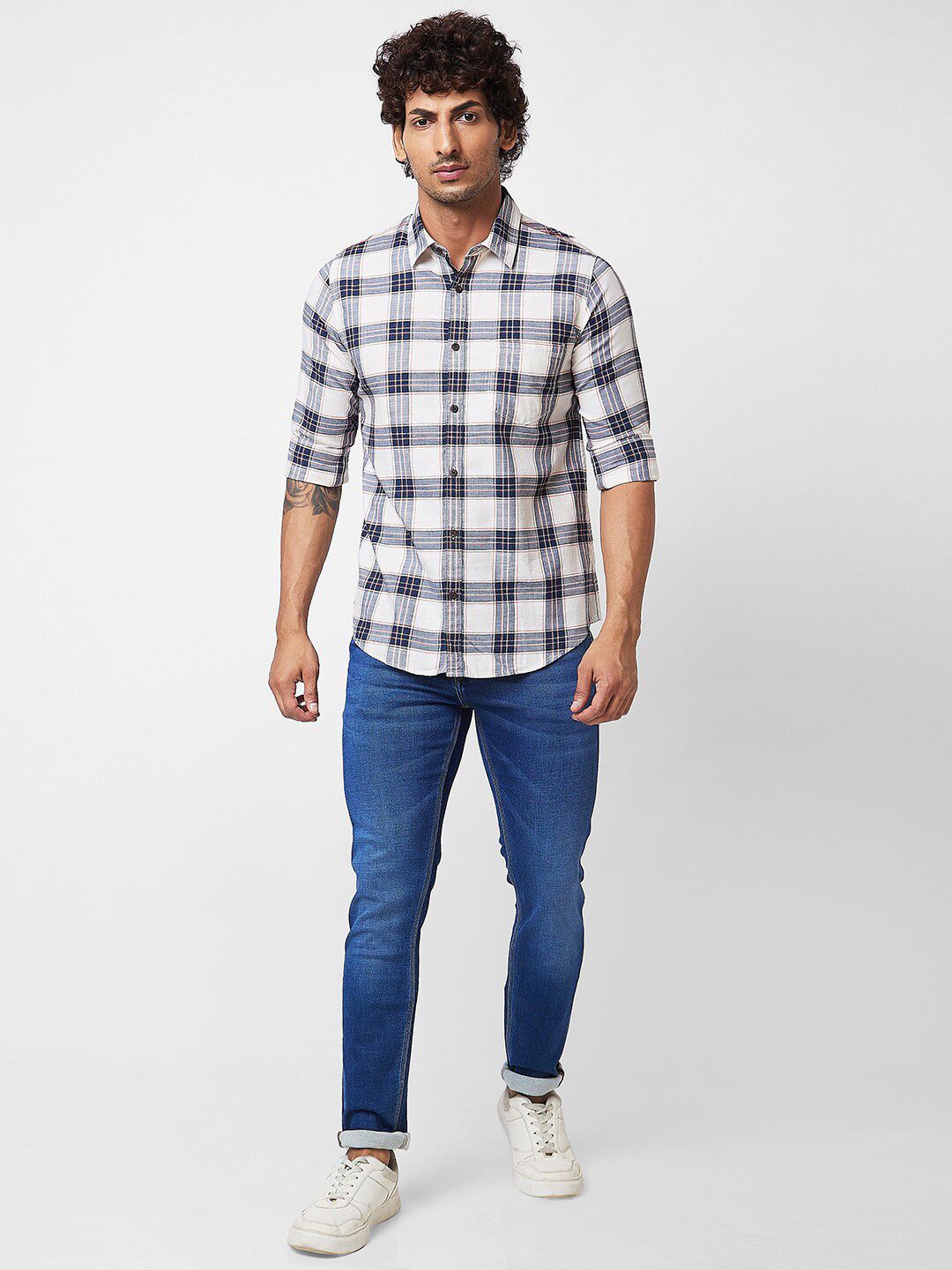SPYKAR Tartan Checked Spread Collar Cotton Casual Shirt