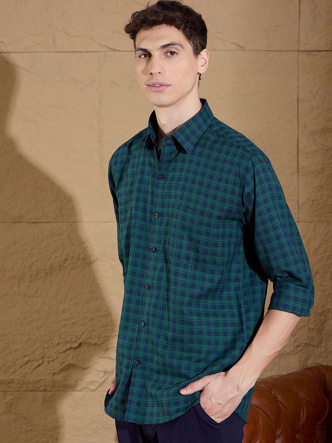 DENNISON Men's Tartan Checks Cotton Casual Shirt