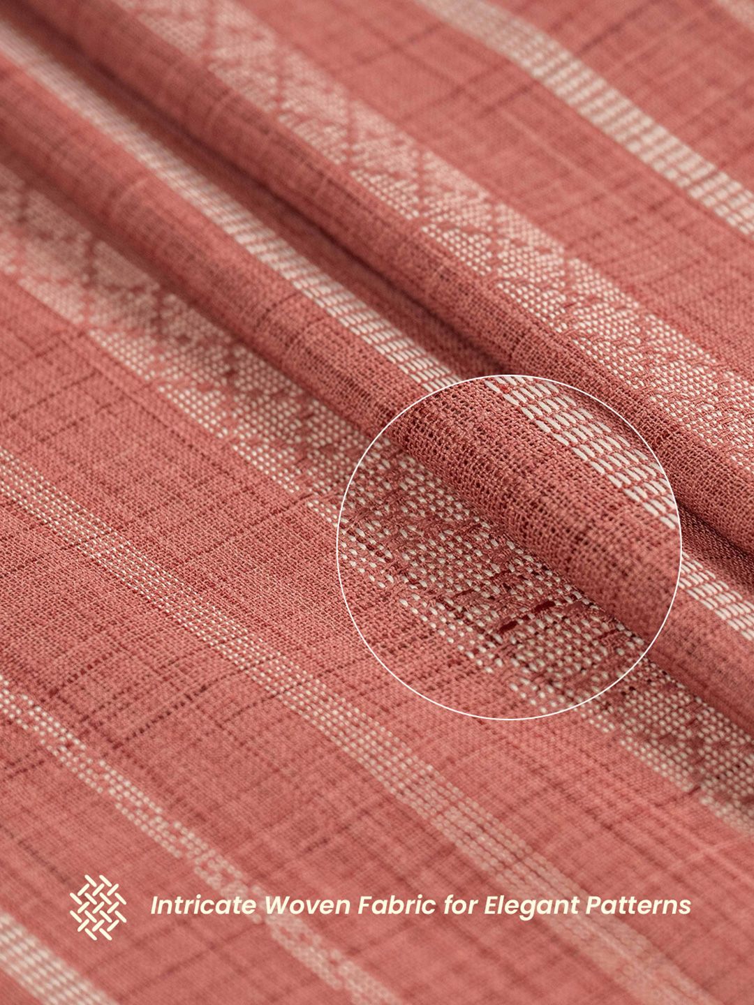 URBAN SPACE Pink & White 2 Pieces Embroidered Sheer Window Curtain