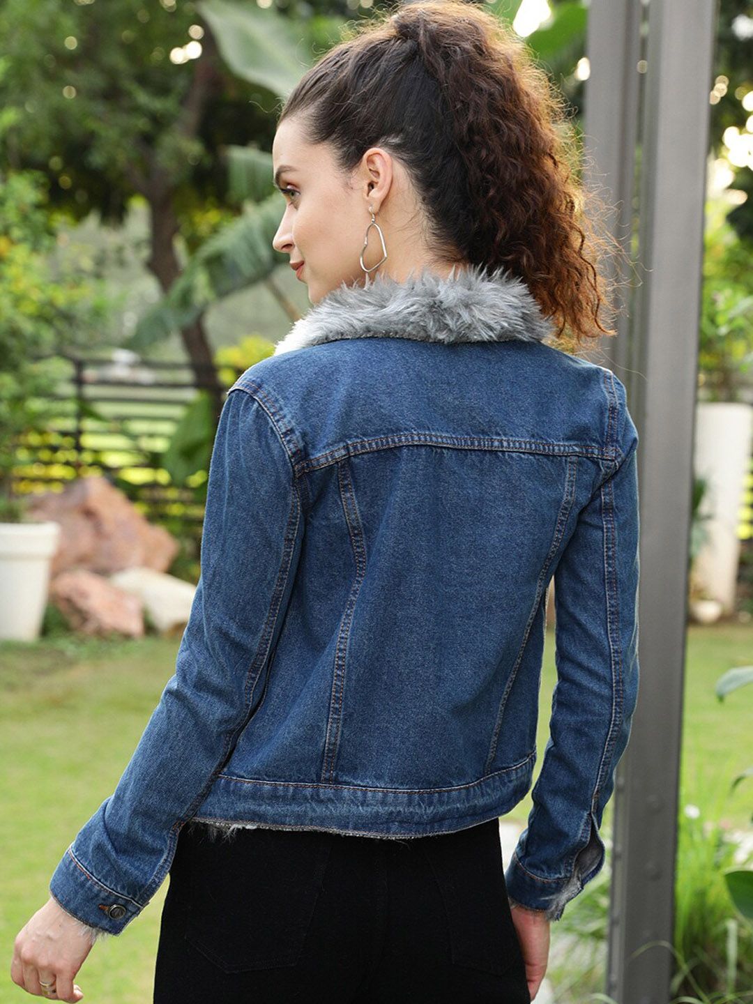 STREET 9 Women Blue Cotton Washed Denim Jacket