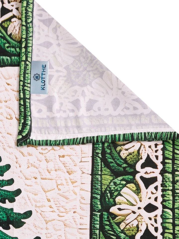 KLOTTHE Hijau & Putih Floral 400 TC Cadar King dengan 2 Sarung Bantal