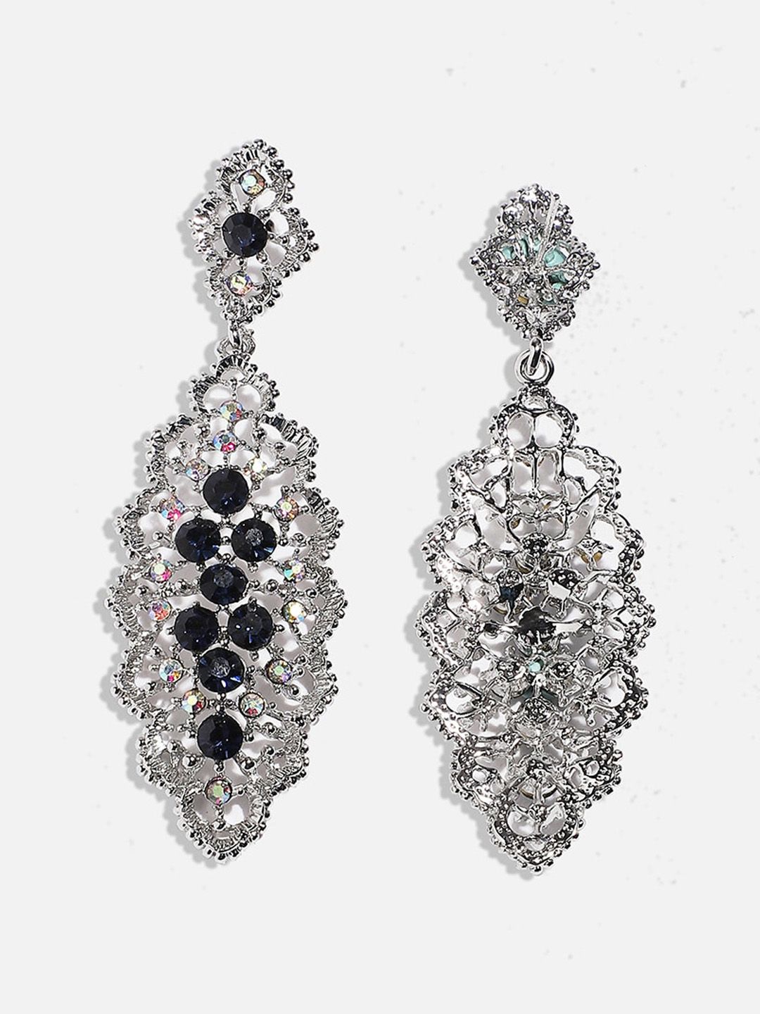 SOHI Silver-Plated Oxidised Drop Earrings