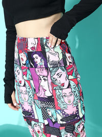 Berrylush Women Graphic Printed High Rise Midi Pencil Skirt