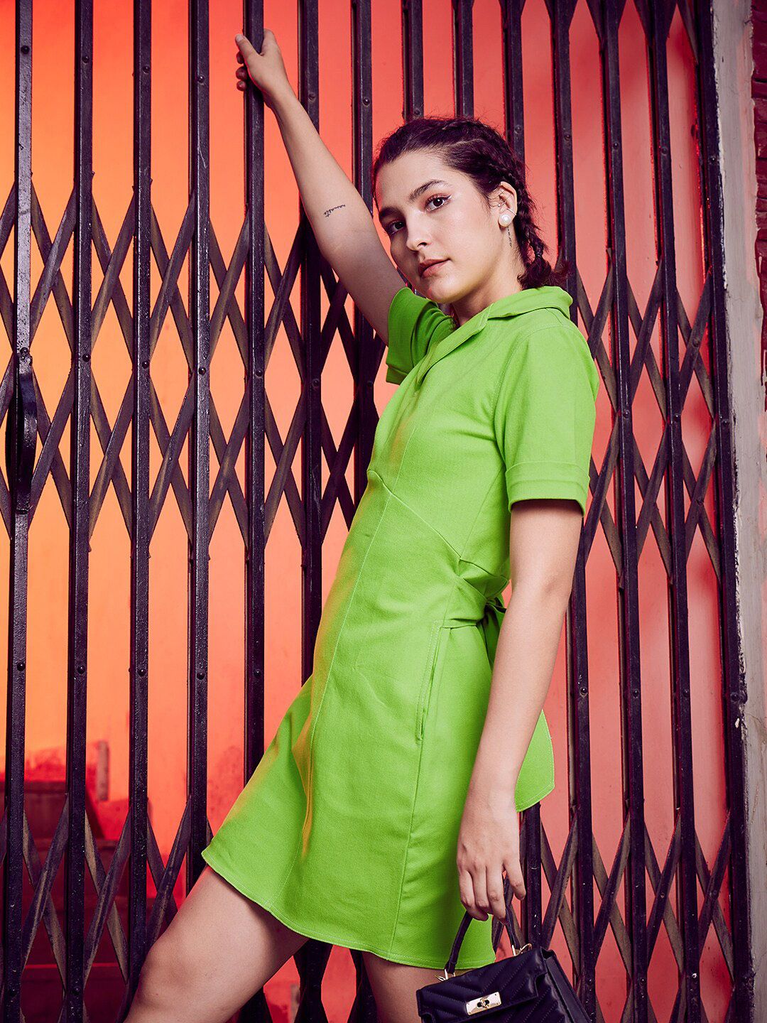 Athena Green Shirt Collar Pure Cotton Shirt Dress