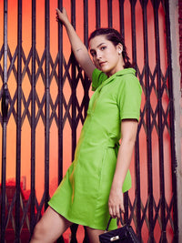 Athena Green Shirt Collar Pure Cotton Shirt Dress