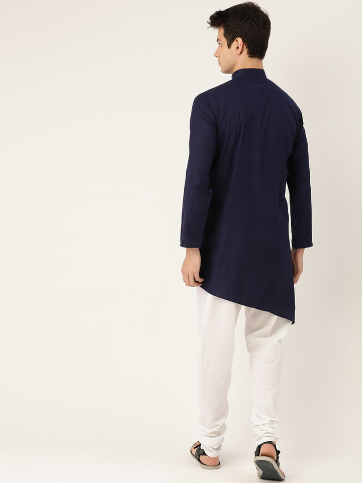 SOJANYA Men Navy Blue Solid Asymmetric Straight Kurta