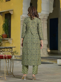 KALINI Floral Printed V-Neck Gotta Patti Straight Kurta With Trousers & Dupatta