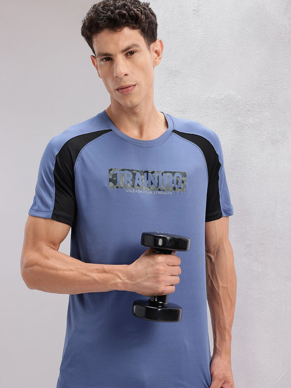 HRX by Hrithik Roshan Typography Printed Rapid-Dry Training T-shirt with Panelling Detail