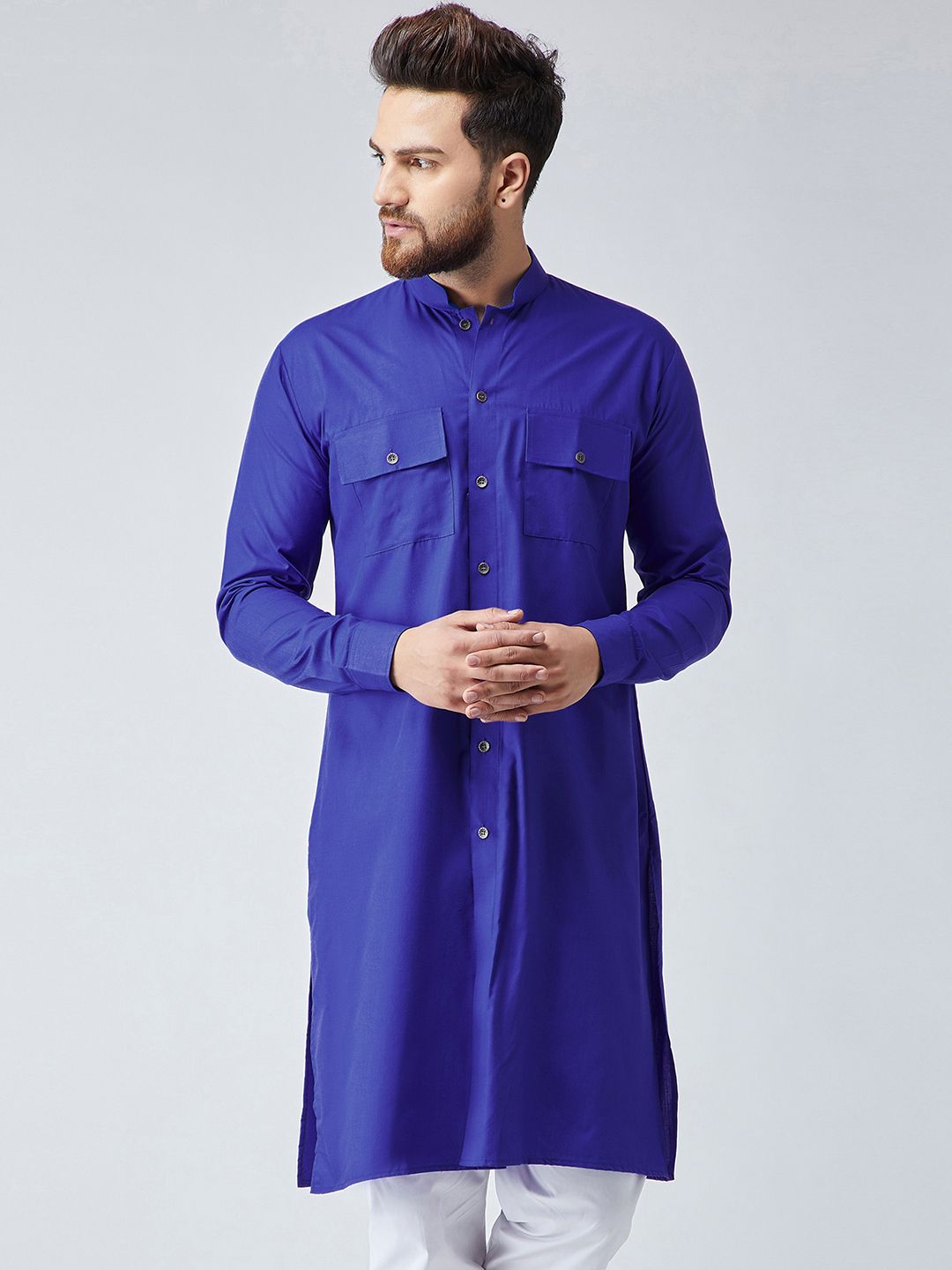 SOJANYA Men Blue Solid Pathani Kurta