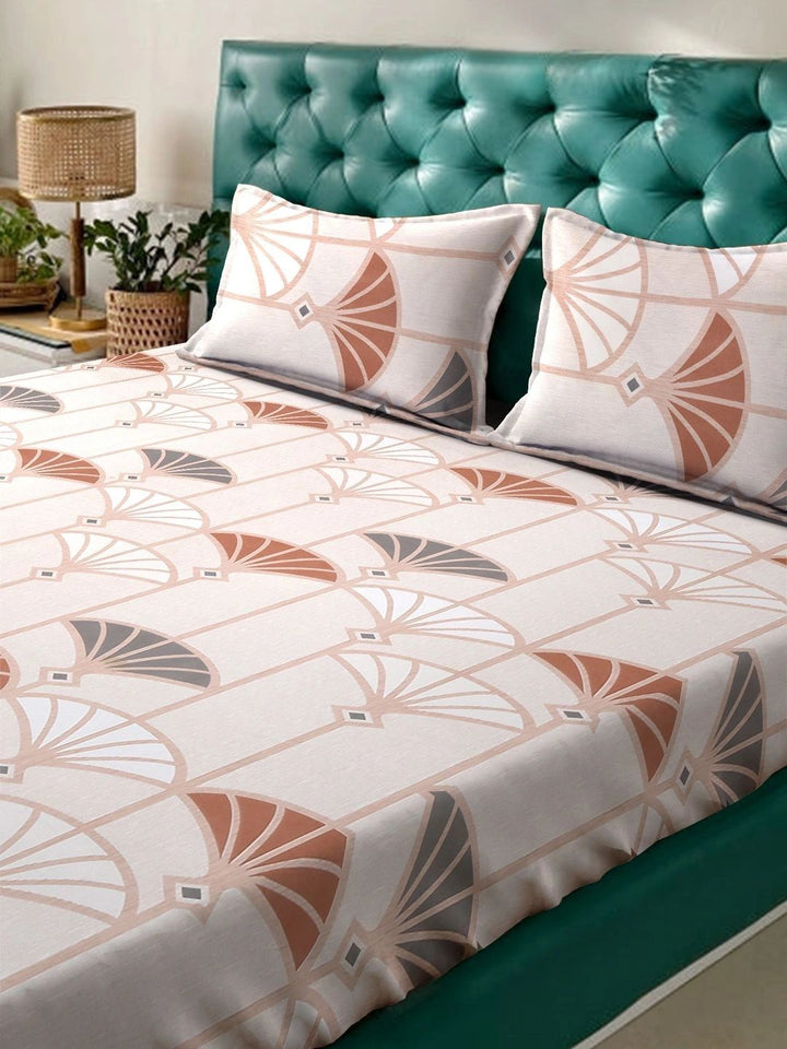 Myntra Elegant Homes Cream-Coloured & Peach-Coloured Floral 300 TC King Bedsheet with 2 Pillow Covers
