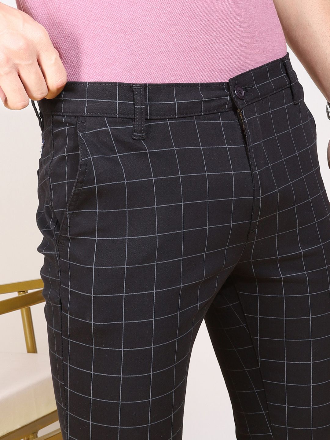 The Indian Garage Co Men Black Slim Fit Checked Chinos