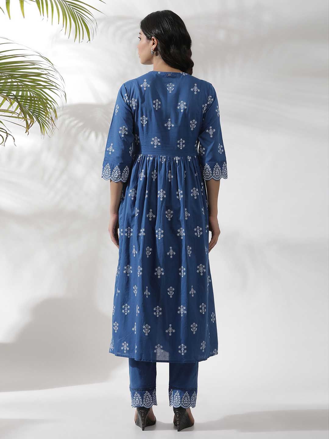 W Ethnic Motifs Printed Round Neck Pure Cotton Kurta & Trouser