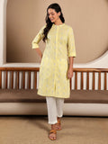 W Wanita Kurta Cotton Printed Geometric Kuning