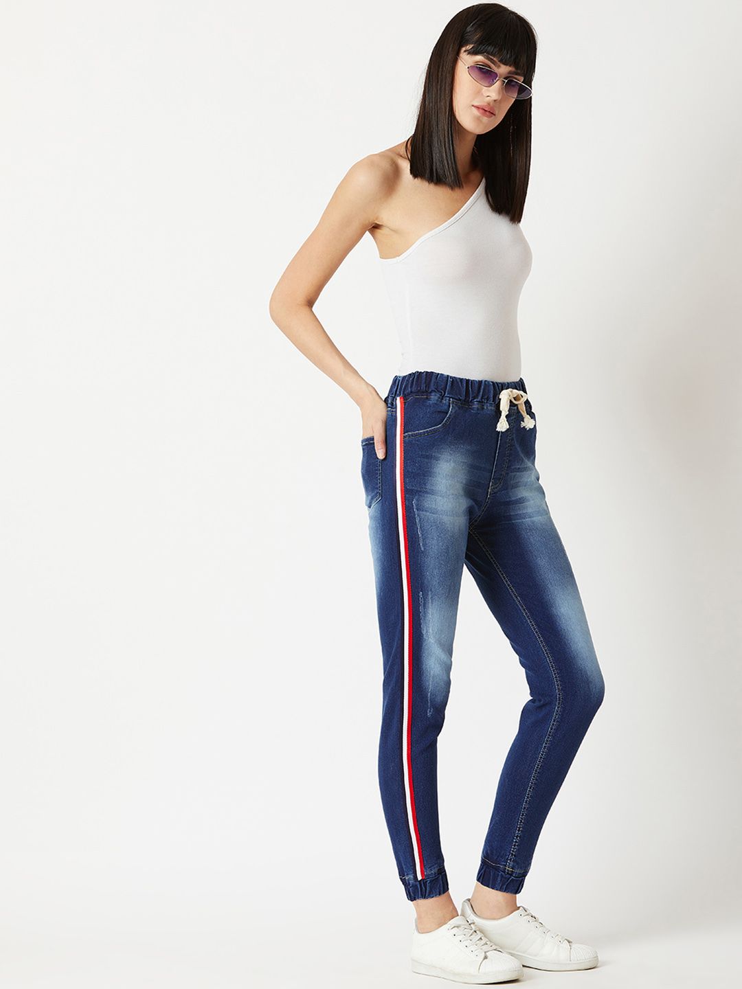 Miss Chase Women Navy Blue Regular Fit Denim Solid Joggers