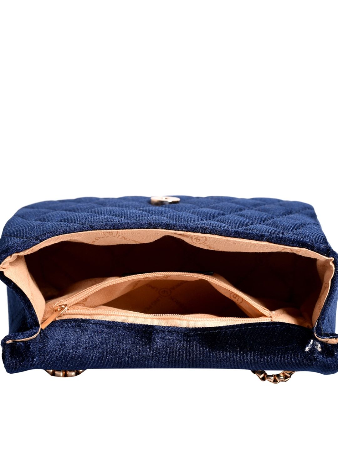 Lino Perros Navy Blue Quilted Shoulder Bag with Velvet Finish