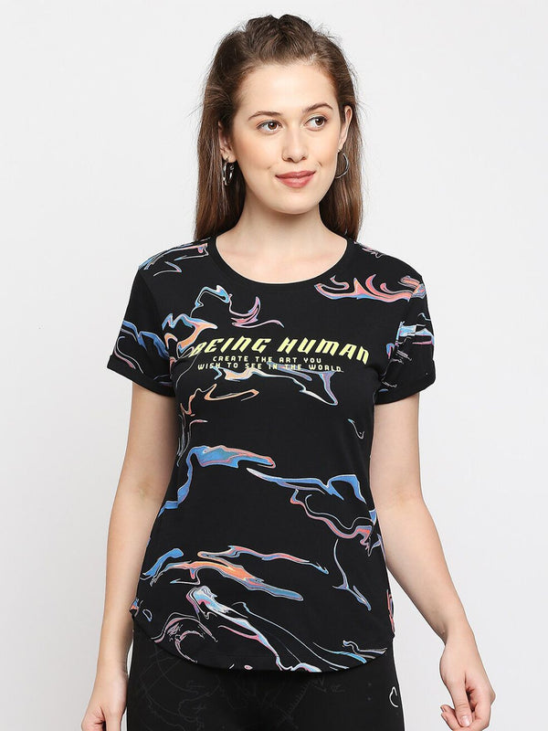 Being Human Abstract Printed Casual Cotton T-shirt