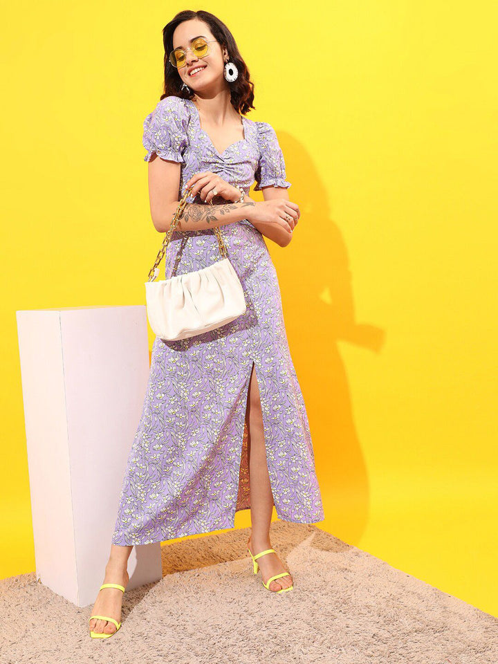 STREET 9 Floral Printed Sweetheart Neck Puff Sleeves A-Line Dress