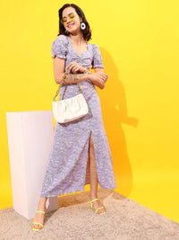 STREET 9 Floral Printed Sweetheart Neck Puff Sleeves A-Line Dress