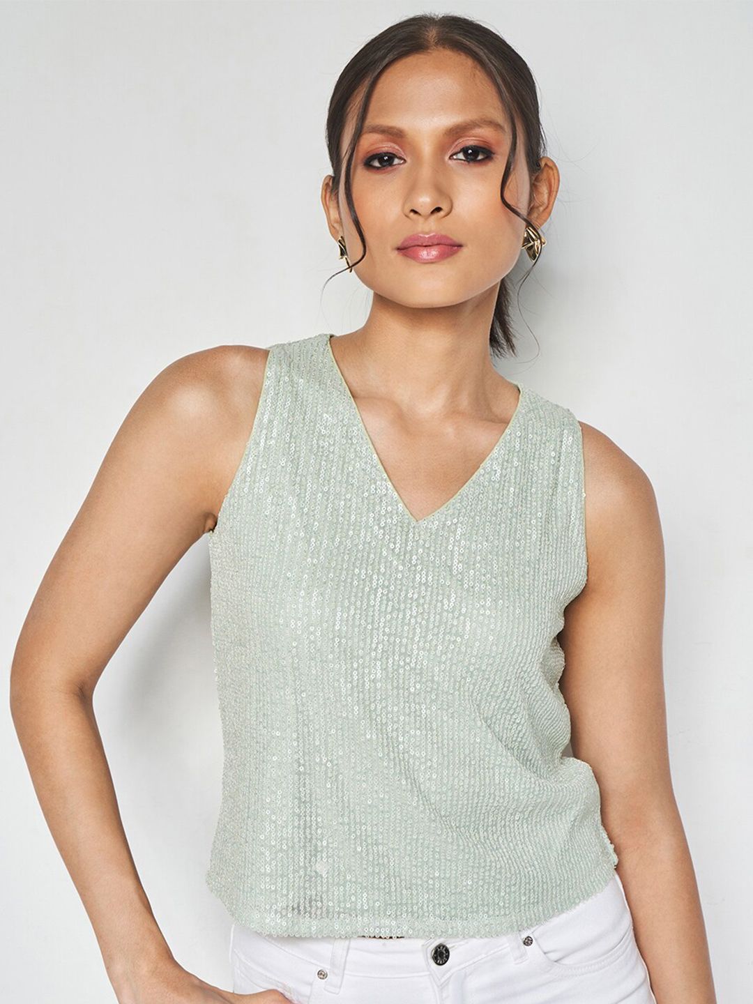 AND Embellished V-Neck Regular Top