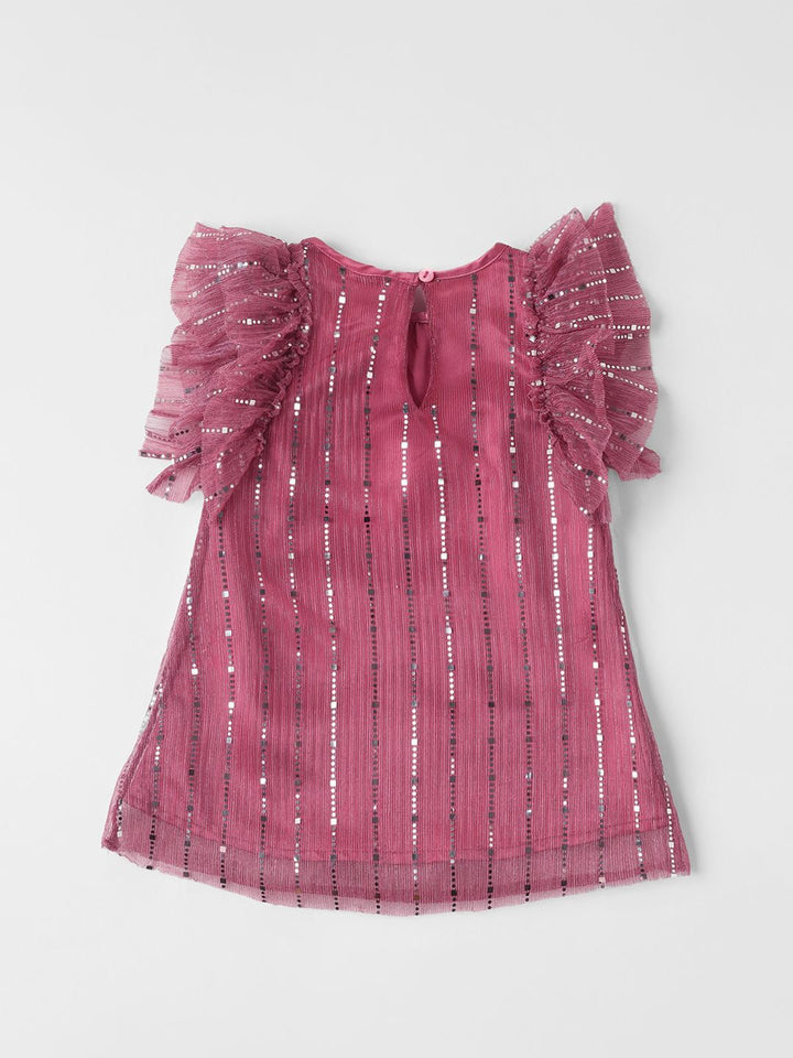 Nauti Nati Girls Embellished Flutter Sleeve Net A-Line Dress