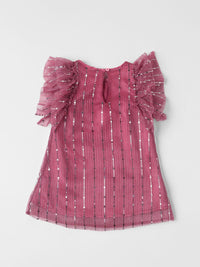 Nauti Nati Girls Embellished Flutter Sleeve Net A-Line Dress