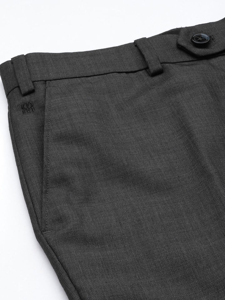 Raymond Men Charcoal Grey Textured Slim Fit Formal Trousers