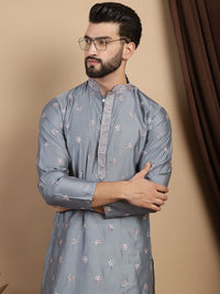 Anouk Floral Embroidered Regular Thread Work Straight Kurta With Churidar