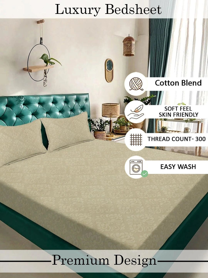 Myntra Elegant Homes Beige Floral 300 TC Cadar Katil King dengan 2 Sarung Bantal