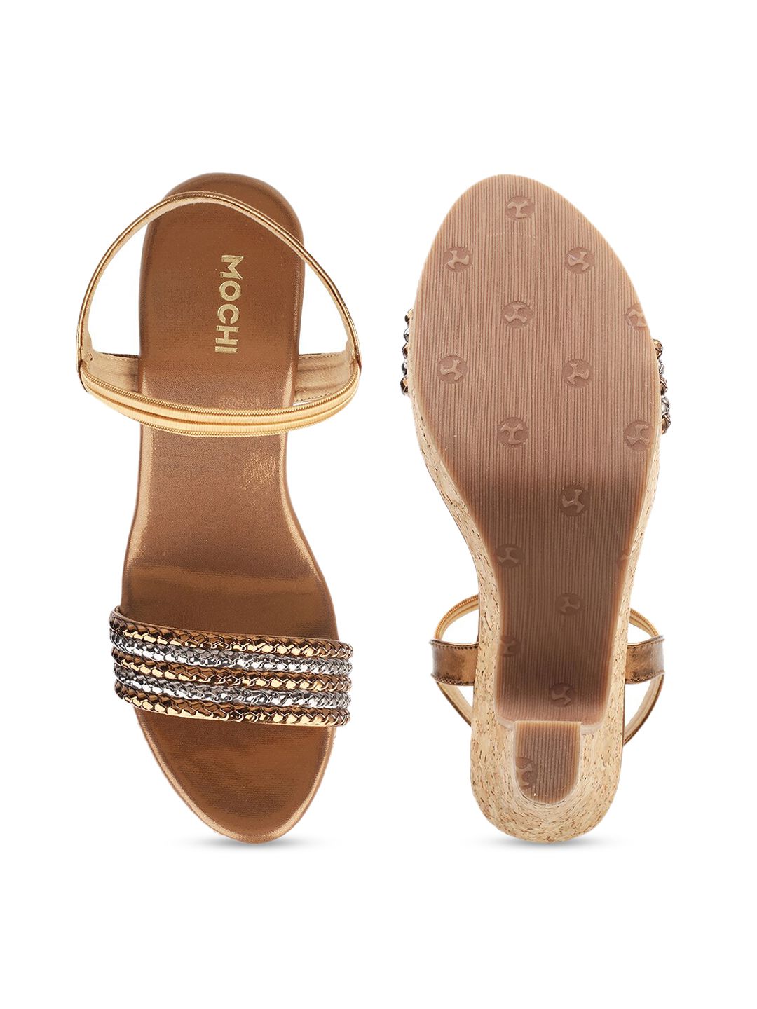 Mochi Gold-Toned Textured Block Heels