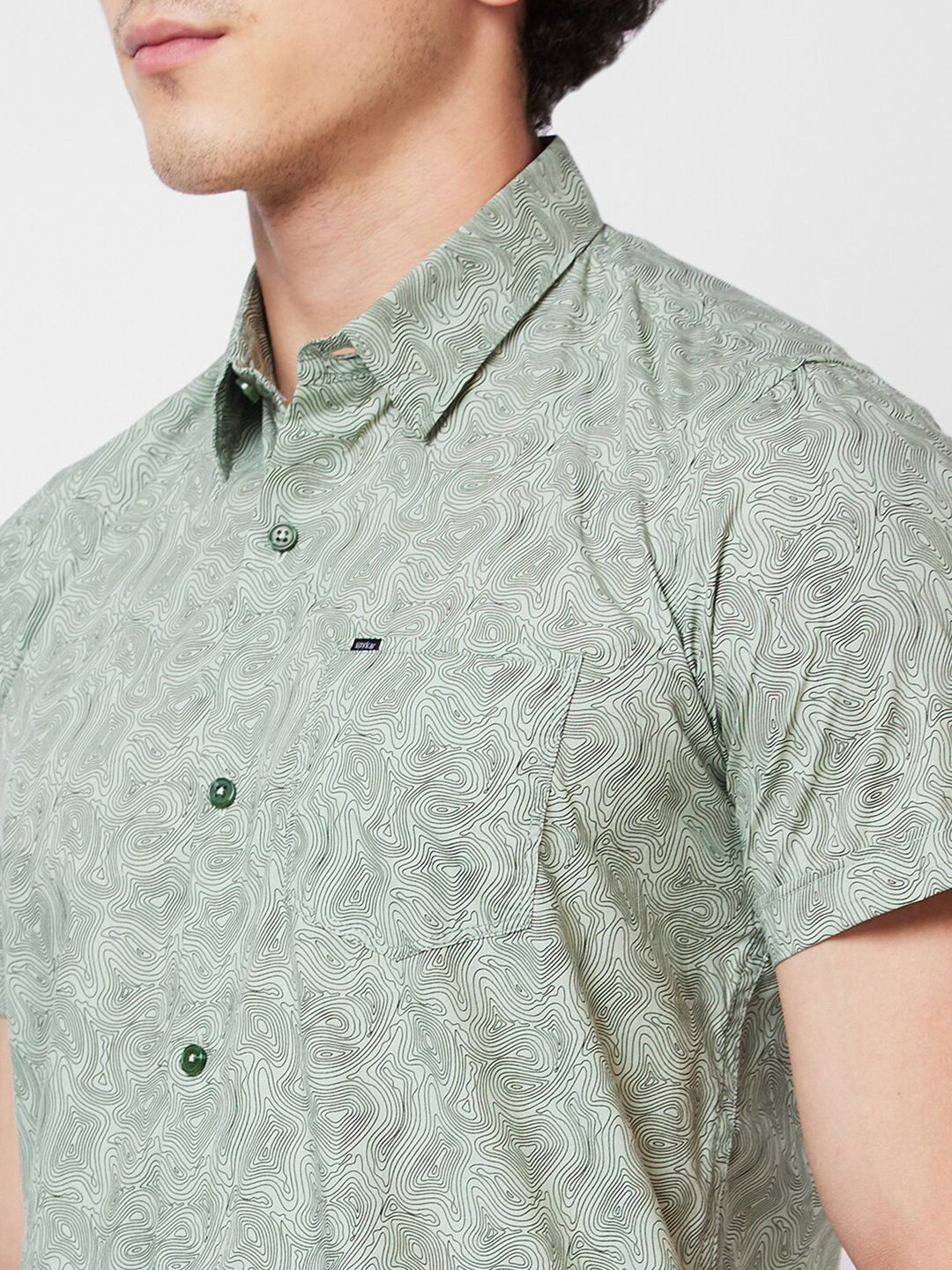 SPYKAR Spread Collar Short Sleeves Printed Casual Cotton Shirt
