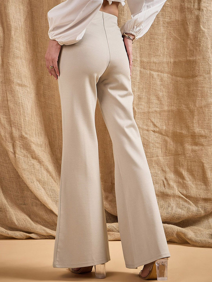 SASSAFRAS Women Smart Flared High-Rise Trousers