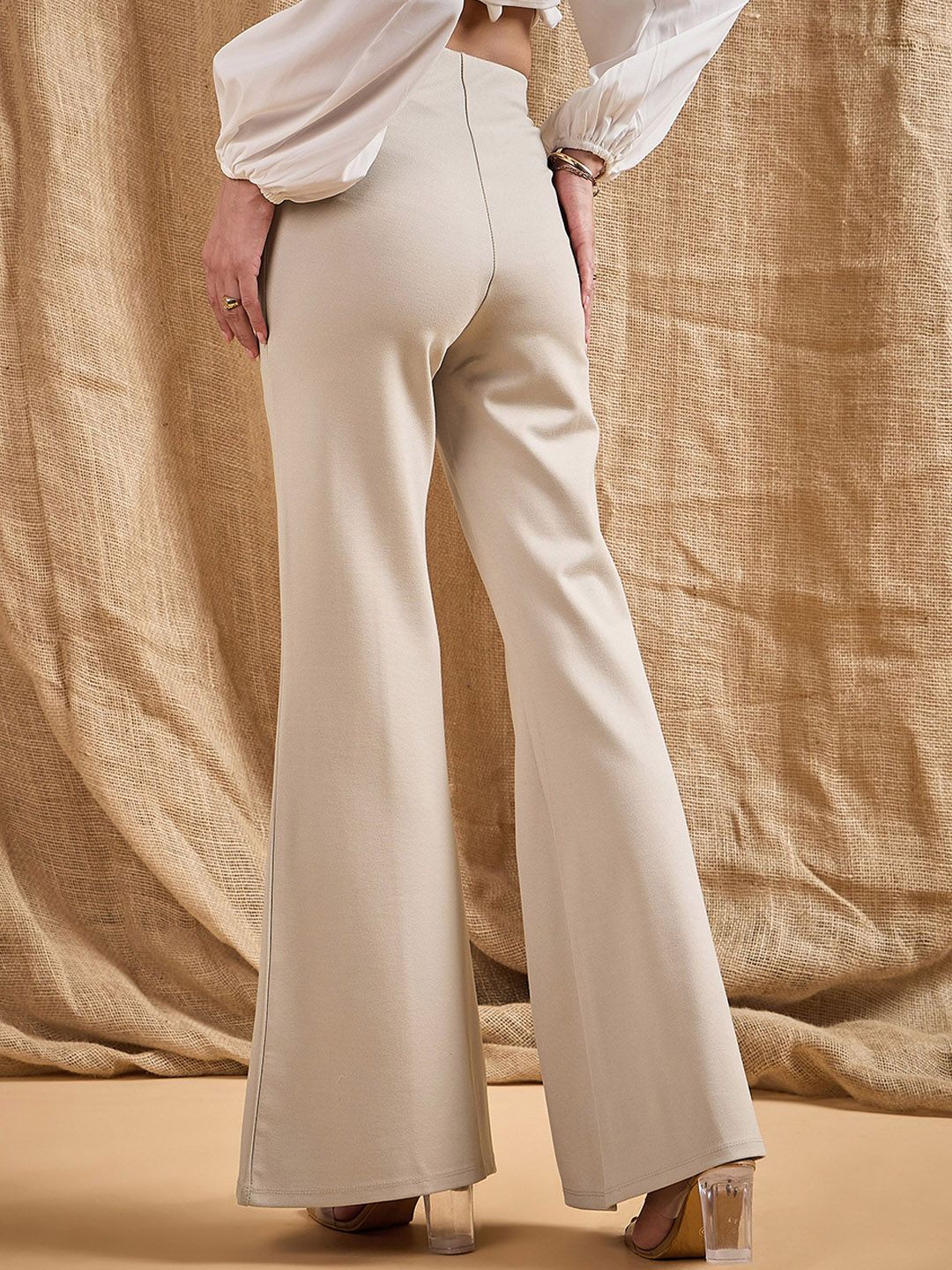 SASSAFRAS Women Smart Flared High-Rise Trousers