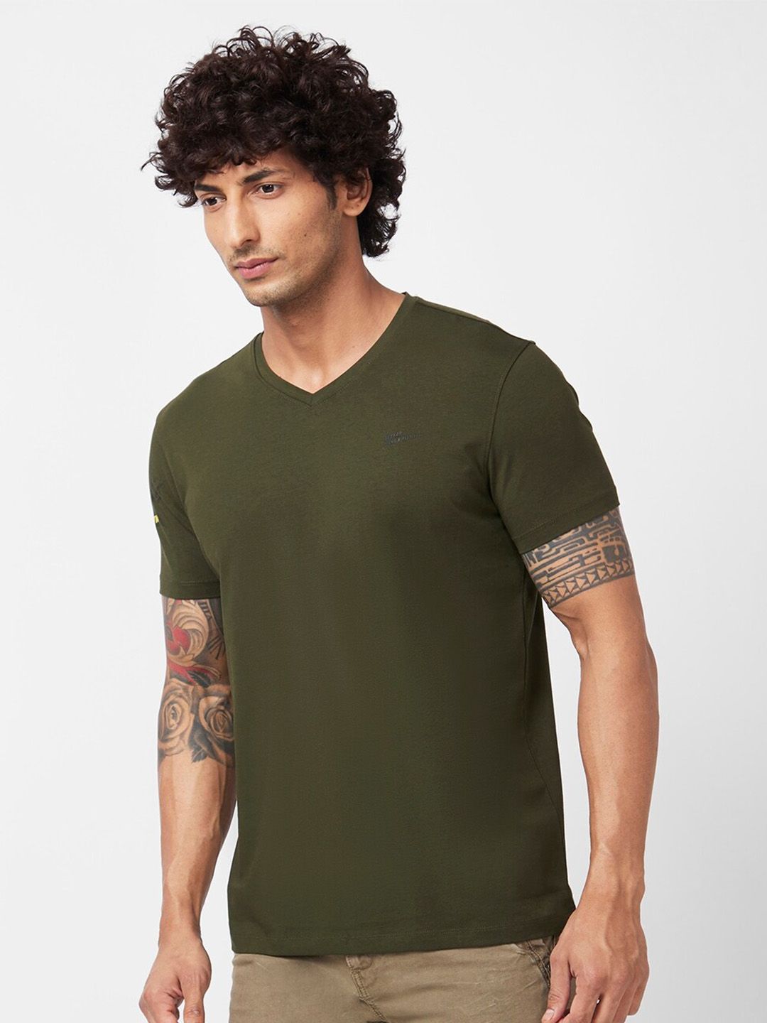 SPYKAR V-Neck Slim Fit Cotton T-shirt