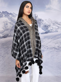 Tokyo Talkies Checked Tasselled Open Front Flannel Checked Shrug