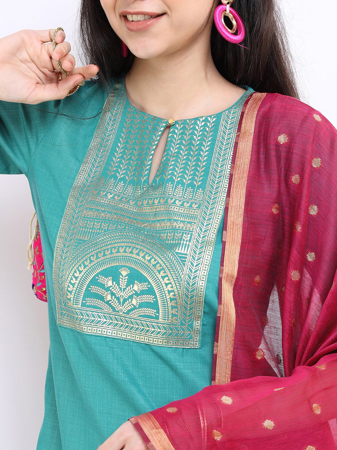 Vishudh Women Sea Green Ethnic Motifs Printed Kurta with Palazzos & With Dupatta