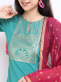 Vishudh Women Sea Green Ethnic Motifs Printed Kurta with Palazzos & With Dupatta