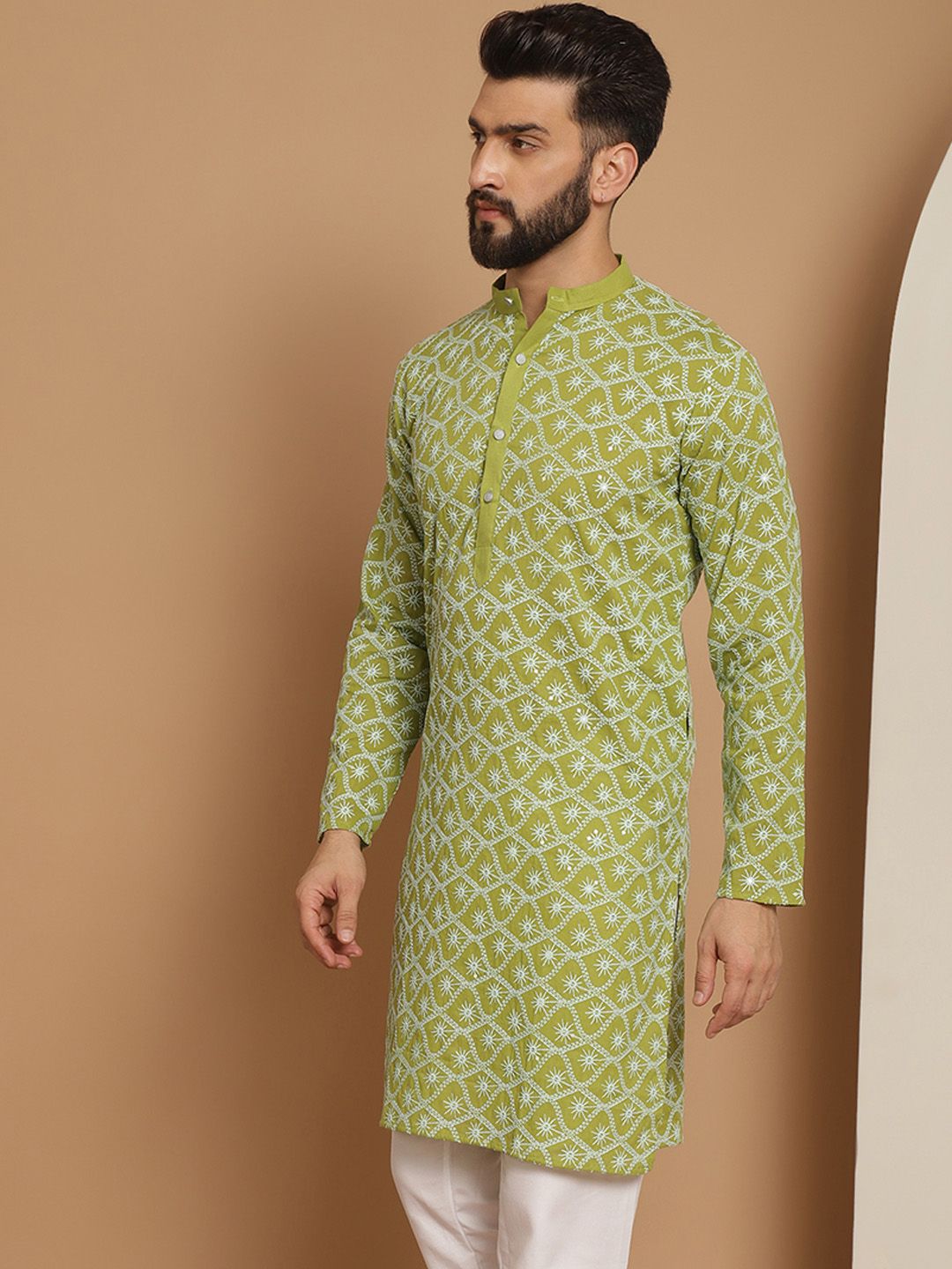 Anouk Men Green Printed Mirror Work Kurta