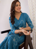 Indo Era Floral Embroidered V-Neck Thread Work Straight Kurta With Trousers