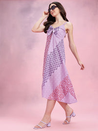 DressBerry Print Knot Detail Pure Cotton A-Line Midi Dress
