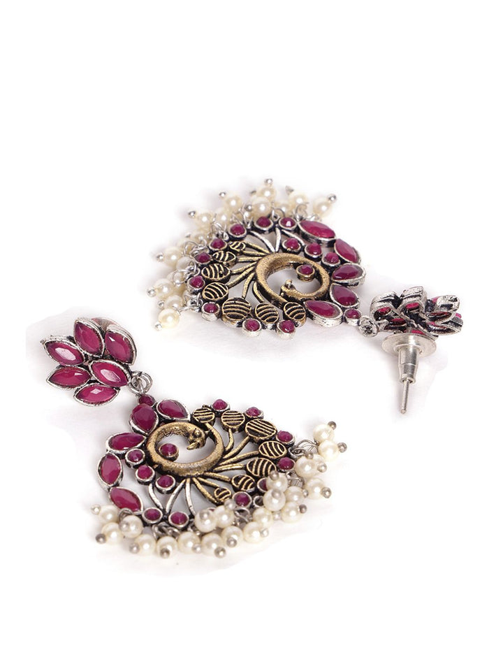 Anouk Gold-Plated Stone Studded & Beaded Peacock Shaped Drop Earrings