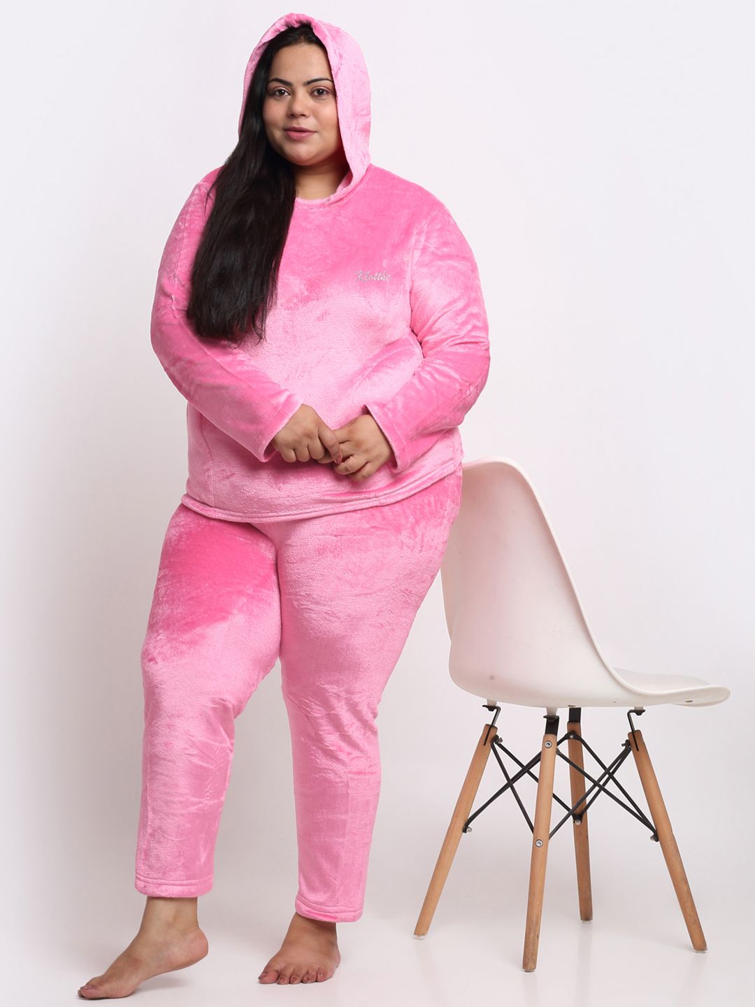 KLOTTHE Plus Size Hooded Velvet Wool T-shirt With Trouser